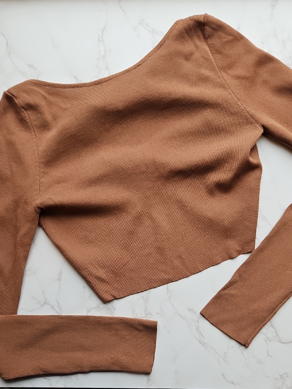 Glassons Brown Twist Open Back Long Sleeve Crop Top M